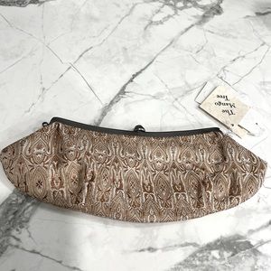 Brown & white silk brocade clutch
